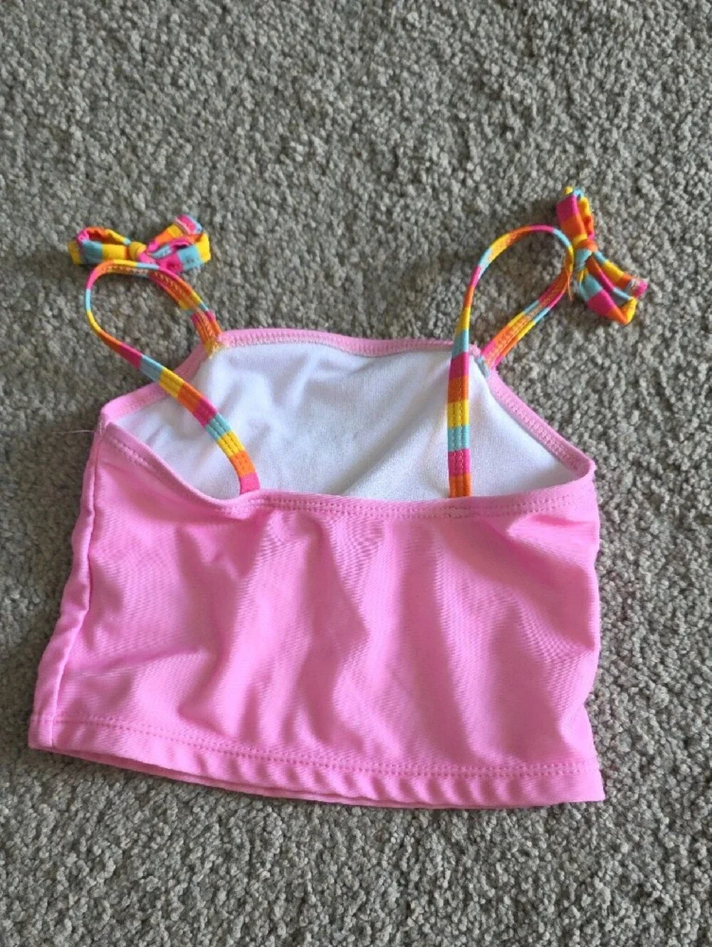 Girls Pink Rainbow Tankini Top with Colorful Tie Straps